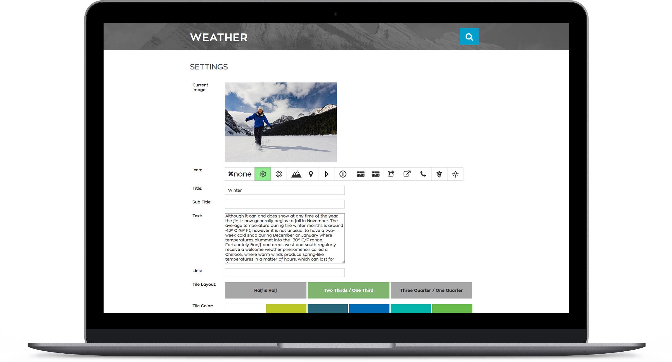 Banff Adventures Desktop Weather Admin Page
